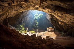 This is a temple inside a cave in Thailand