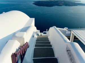 The entrance of Chromata Hotel in Santorini, Greece)