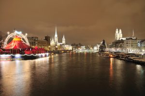 Zurich (Switzerland) in winter by night